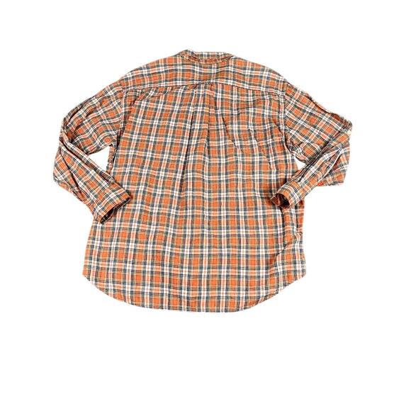 Orvis Men's Orange Navy Plaid Long Sleeve Linen Shirt Size XXL - Picture 2 of 10